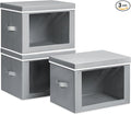 Collapsible Storage Bins with Lids - Stackable Storage Containers with Window, 15.7 Inch Fabric Organizing Bins for Closet, Home & Office Organization Baskets, Grey, 3 Pack
