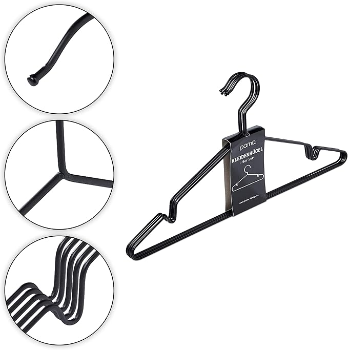 pamo Black Metal Clothes Hangers - 5,10 or 20 Stainless Steel Black Hangers 16.5"- Coated, Scratch- and Rust-Resistant - Space Saving Clothes Hanger