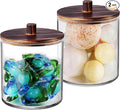 SheeChung 2 Pack 50 Oz Dark Wood Lid Large Apothecary Jar - Rustic Farmhouse Laundry Room Decor - Container for Bathroom Organization - Clear Storage Canister for Scent Beads & Salts