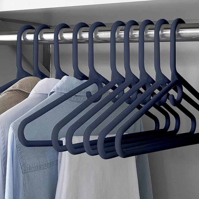 Clothes Hangers 60 Pack Plastic - Heavy Duty Space Saving Coat, Velvet Hangers, Pant Hangers for Closet Organization - Durable Non-Slip Navy Wardrobe Essentials Bulk Storage