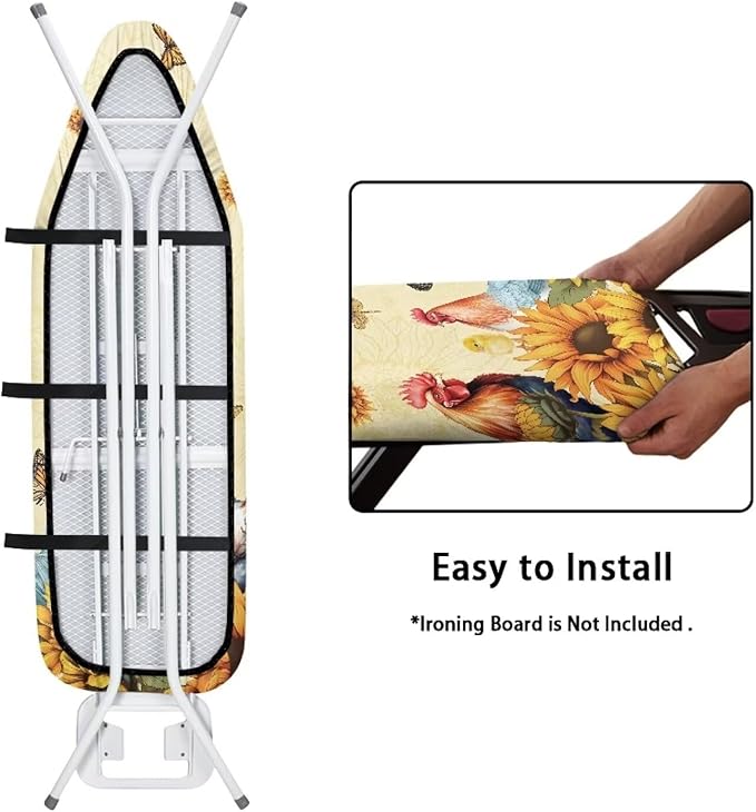 Sunflower Chicken Ironing Board Cover and Pad Standard Size Padding Decorative Cover for Iron Board 15x 54 Ironing Board Covers Built in Ironing Board Sleeve with Elastic Edge Butterfly