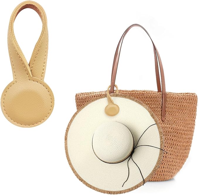 Travel Clip for Bags, Strong Leather Holder with Secure Closure, Lightweight Hook for Purses, Backpacks, Tote Bags, Luggage, Beach Accessories, and Vacation Essentials (1-Pack) Beige ﻿