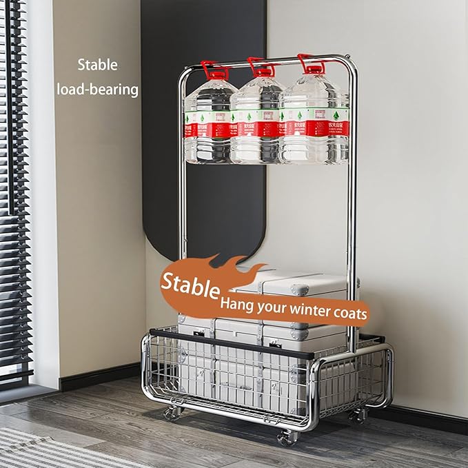 Freestanding Clothes Rack,Metal Coat Rack with Movable Storage Basket,360° Rolling Clothes Rack,Mobile Storage Coat Rack for Bedroom (Size : 80cm)