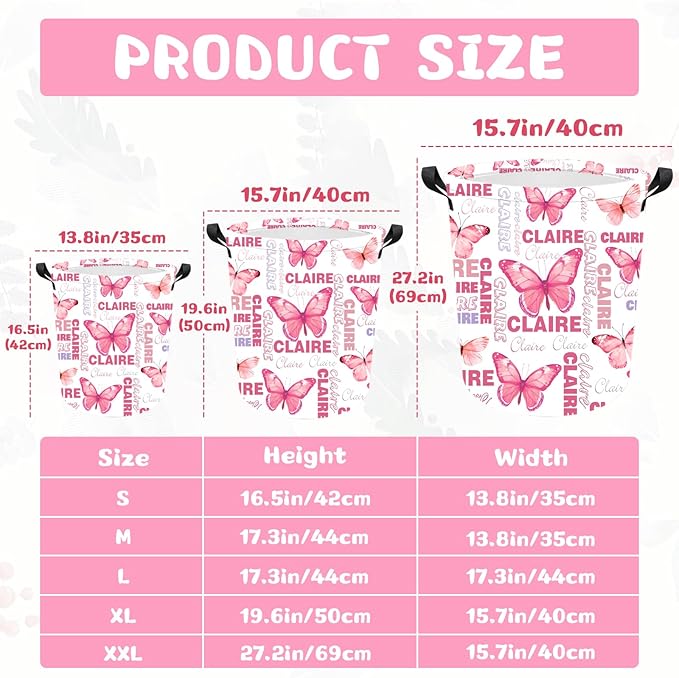 Personalized Laundry Hamper Custom Kids Dirty Clothes Hamper with Name Storage Basket for Bathroom Bedrooms Nursery for Baby Girls Boys Adults (Style-Butterfly)