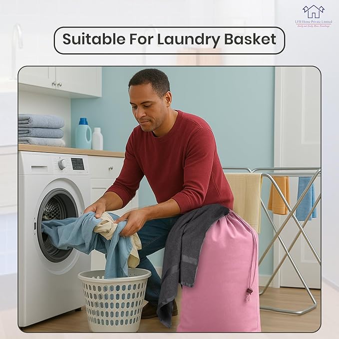 LFH Home Large Premium Cotton Canvas Laundry Bag with Drawstring and Handles Heavy Duty, Multi-Use, Washable for Home, Travel, College or Storage 20x30 (Pack of 4)-Pink