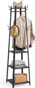 VASAGLE Coat Rack, Coat Stand with 3 Shelves, Hall Tree Free Standing with Hooks for Scarves, Bags, Umbrellas, Steel Frame, Industrial Style, for Entryway, Living Room, Charcoal Gray ULCR080B03