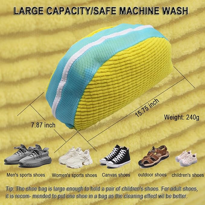 Shoe Washing Machine Bag,Blue and white stripes Mesh Shoe Washing Bag for Washing Machine - Large Size Fits various Shoes, Chenille Fabric Protection, Zipper Laundry Bag for Sneakers (2 Pcs) (Yellow)