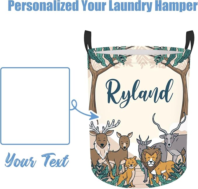 Personalized Baby Boys Laundry Hamper for Nursery, Custom Name Woodland Animals Laundry Baskets for Toddler Kids Adults, Personalized Gift Baby Name Laundry Hamper with Handles