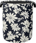 Black White Daisy Laundry Basket - Heavy Duty 60L Dirty Clothes Organizer, Water Resistant Foldable Hamper for Men Women