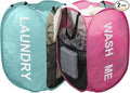 Larpur Pop Up Laundry Baskets, 2 Pack Mesh Laundry Hampers Collapsible Clothes Hampers for Home, Dorm, Travel (Pink + Blue)
