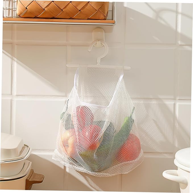 2pcs Mesh Bag with Hook Hanging Laundry Bags Multi-functional Mesh Bags for Kitchen Bathroom Storage Bag