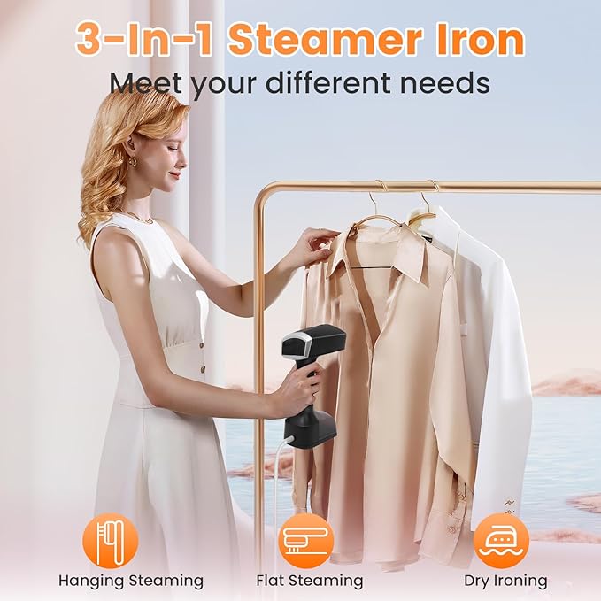 Travel Steamer for Clothes, 2500W Powerful Portable Handheld Clothing Steamer, 10-Second Fast Heating Hand Held Garment Steam Iron, 3 Steam Modes, with 350ml Large Water Tank, for Home Travel Office