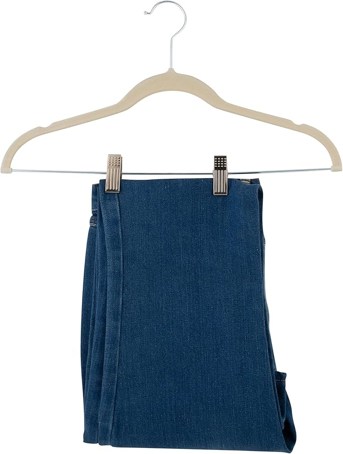 Simplify Velvet hangers - Plastic Hangers with Zink Hooks - Hangers for Pants, Shirts, Clothes - Ivory - Pack of 6 - 0.16" x 16.93" x 9.06"