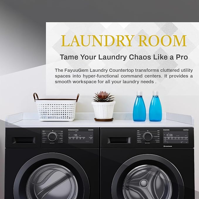 Washer Dryer Countertop Cover 54x27.5 Inch - Wood Laundry Table Top Organizer for Washing Machine & Dryer Set with Protective Edge, Heavy Duty Shelf (White)