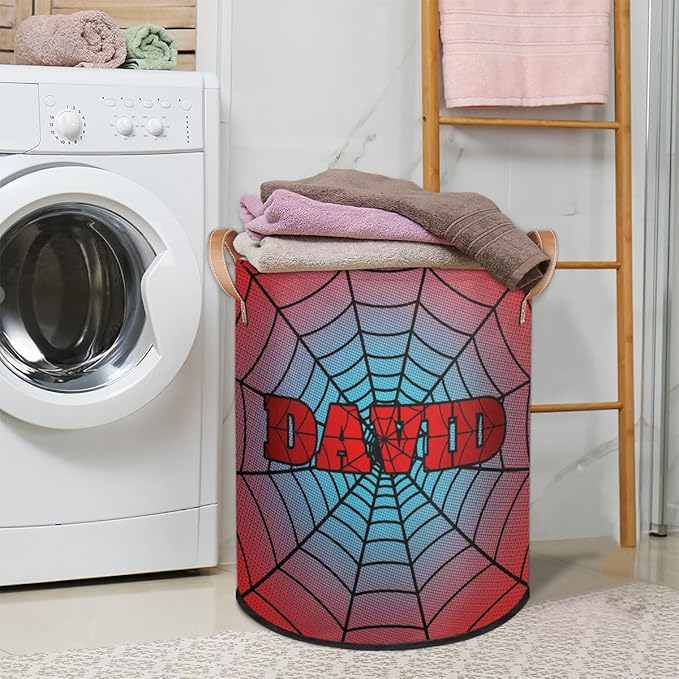 Spider Wed Personalized-Laundry-Hamper-Basket for Kids Custom Name Collapsible Storage Organizer Bin Dirty Clothes Toys Hamper for Boys Nursery in Laundry, Bedroom, Bathroom Dark Red