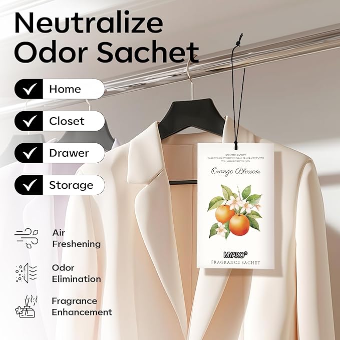 MYARO 12 Packs Orange Scent Sachets for Closet Dresser Drawer Bathroom Odor Deodorizer Car Air Frehener Fresh Home Fragrance