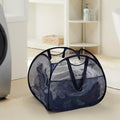 TECHMILLY Collapsible Mesh Pop Up Laundry Hamper with Strong Handles, Large Opening Clothes Hamper with Side Pockets, Storage Baskets for Dorm, Laundry Room, Bathroom or Travel (Blue, 90L)