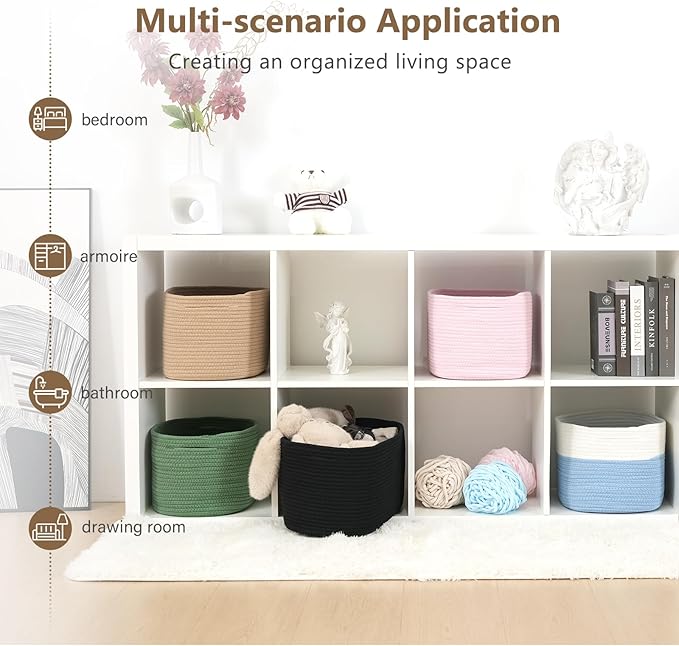 Cotton Rope Storage Basket, 15x10x9 Inches, Woven Basket for Shelves, Clothes, Towels, Books, and Laundry, Green (1 Pack)