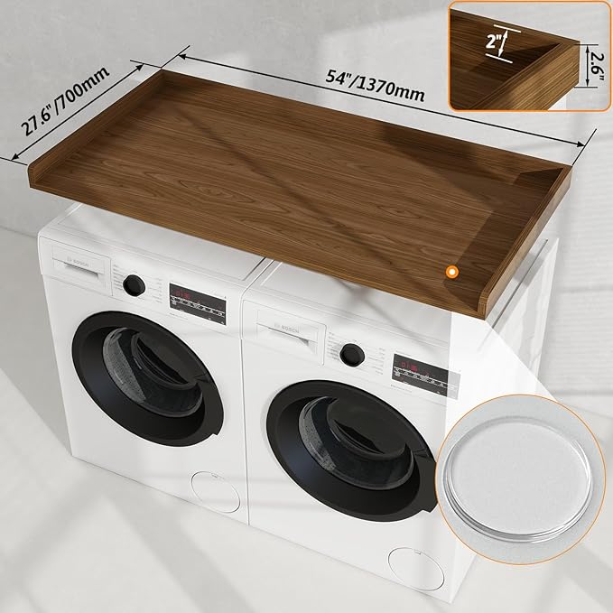 Washer Dryer Countertop, 54" Width * 27.4” Depth Washer and Dryer Covers for The Top for Laundry Room Organization, Washer and Dryer Countertop Shelves, Walnut