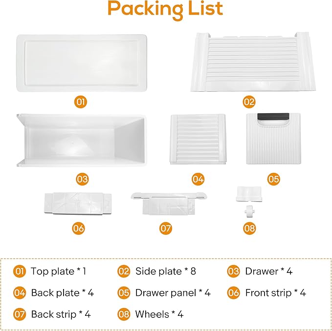 4 Drawers Slim Bathroom Storage Cabinet Dresser, Narrow Plastic Rolling Cart Organizer with Drawers, for Small Spaces, Kitchen, Laundry, Office, Bedroom, White