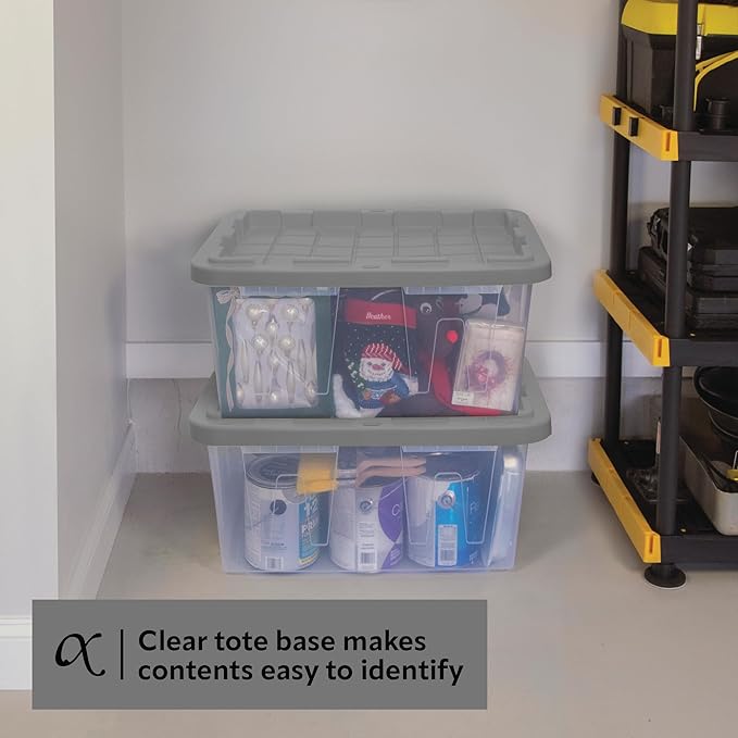 CX BLACK & YELLOW 27-Gallon Heavy Duty Clear Storage Bins with Lids, Stackable Plastic Storage Bins with Weather-Resistant Design, Home Organization, 2 Pack (14.3H x 20.6W x 30.6D)