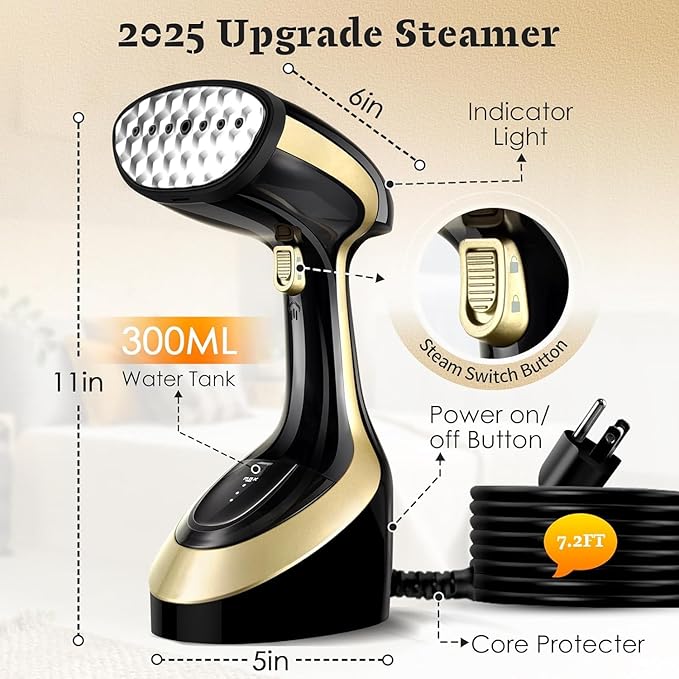 Handheld Garment Steamer for Clothes 1800W: Birthday Gifts for Women Men, Upgraded Leak-proof Design, Strong Penetrating Steam, Wrinkle Remover - Portable Steamer Gifts for Women