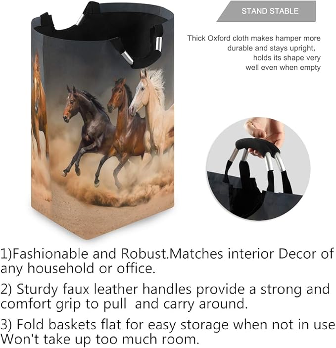 CaTaKu Animal Horse Laundry Hamper, Horse Laundry Basket Box Large Storage Collapsible Tall Clothes Hamper for Laundry Room Bedroom