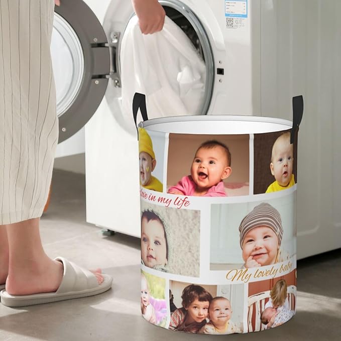 Custom Laundry Basket,Personalized Laundry Hamper With Photo Name,Customized Dirty Clothes Hamper With Handle,Collapsible Storage Basket For Bathroom Living Room Bedroom