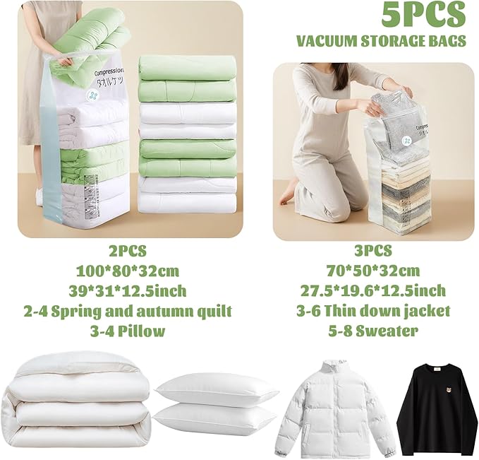 Large Vacuum Seal Bags for Clothing Travel Blankets Bedding,Space Saver Vacuum Storage Bags