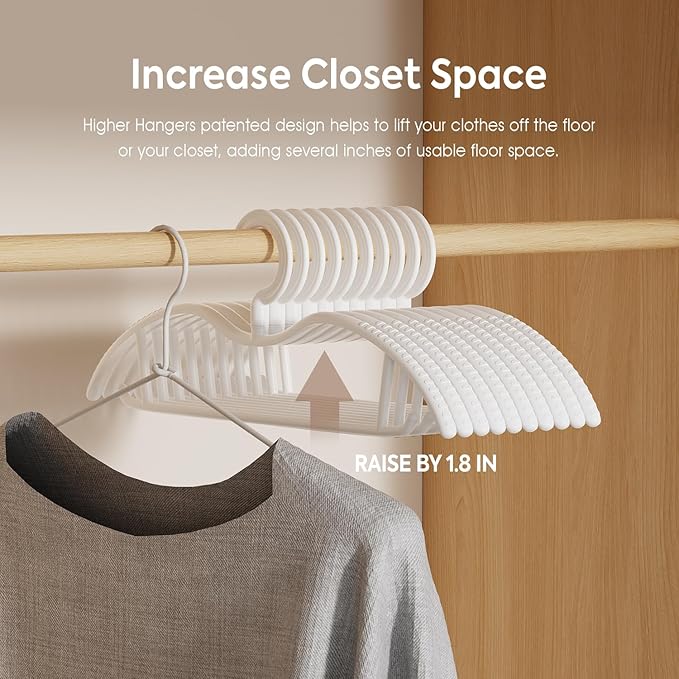 Premium Plastic Coat Hanger with 360 Swivel Hook, 20 Pack, Curved Design with Non-Slip Grip, White Clothes Hangers for Coats, Pants & Dress