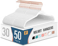 Velvet Clothes Hangers (50 Pack) Heavy Duty Durable Suit Hanger Vibrant Color Hangers Lightweight Space Saving Coat Hangers for Closet -White/Rosegold