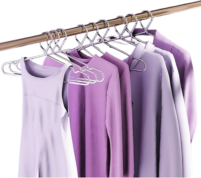 10 Pack 16.5” Wire Locking Hanger 4mm Lockable Hangers Stainless Steel Slim Thin Heavy Duty Windproof Close Hook Metal Space Saving Clothes Hotel Hangers Silver