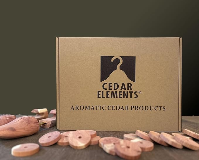 Cedar Elements Flat Top Cedar Hangers – French Style 12 Pack for Adult Size (with Metal Clips for Pant Skirt Hanging)
