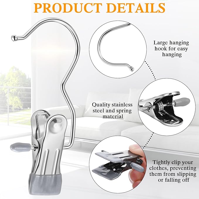 Yinder Boot Hangers Clips Laundry Hooks Hanging Stainless Steel Clothes Pins Portable Hangers for Closet Travel Socks Pants Handbags Hats Towels(Grey,250 Pcs)