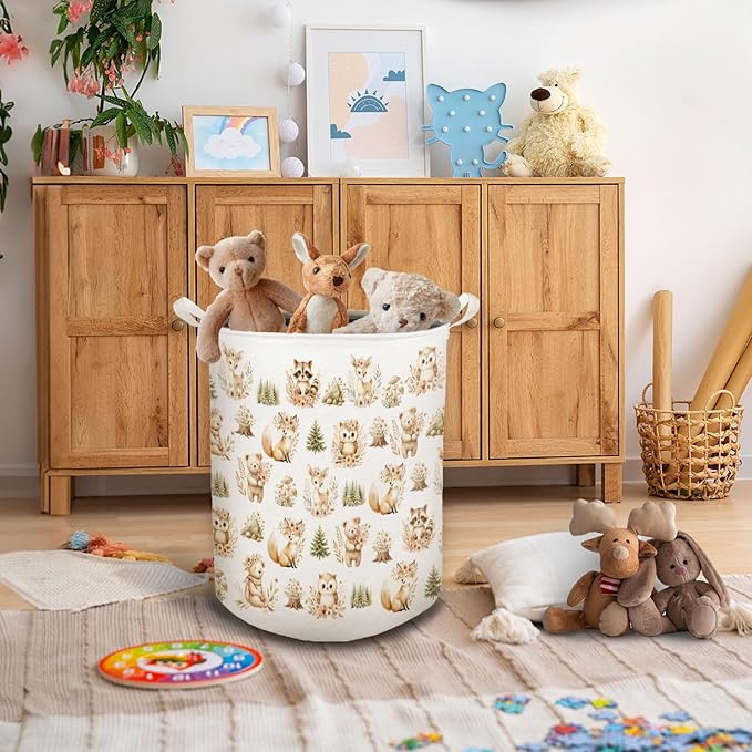 Kids Nursery Laundry Basket, Toybox for Girls Boys, Cute Boho Woodland Animals Laundry Hamper Waterproof Collapsible Storage Bin Organizer for Bedroom Bathroom Kids Toddler Room Clothes Toys