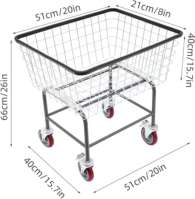 20''x15.7''x26" Wire Laundry Cart, 2.5 Bushel Wire Laundry Basket with 4" Wheels Commercial Laundry Cart Rolling Laundry Basket for Laundry Clothes Storage