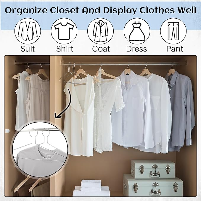 Leinuosen 24 Pack Anti-Theft Security Hangers 17 Inch Heavy Duty Chrome Metal Hanger Closed Loop Suit Hook Suitable for Suits Coat Jacket for Hotels Retail Rvs Stores Gyms (Silver,Classic)