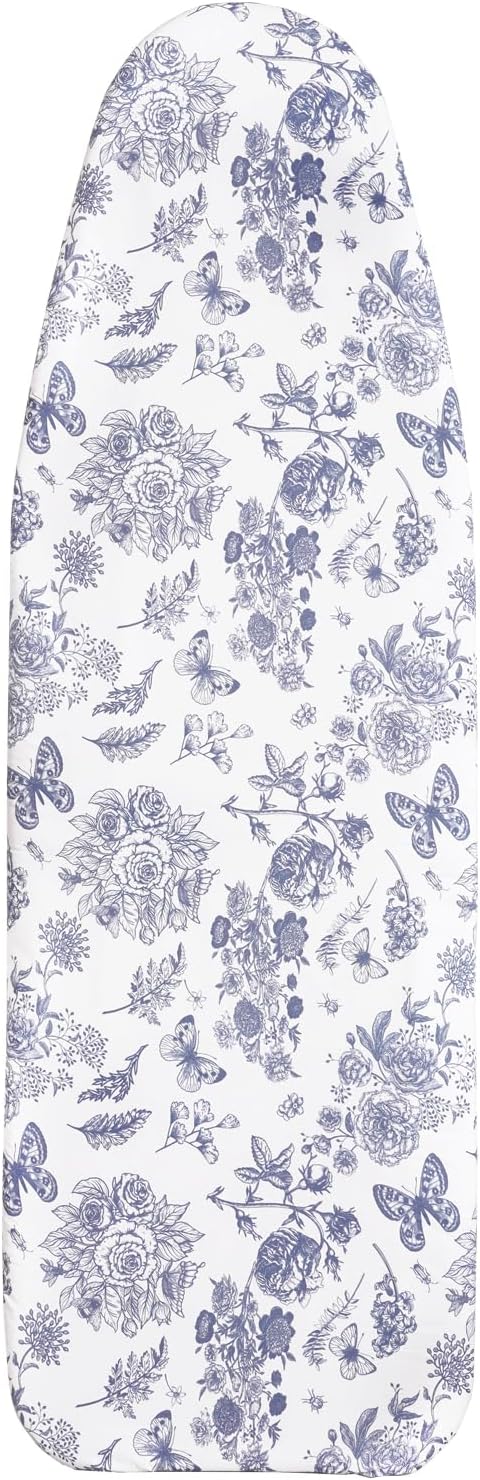 Ironing Board Cover and Pad 15x54”, Iron Board Cover with 6mm Thick Felt Padding, Drawstring, Hook and Loop Fasteners, Floral & Butterflies
