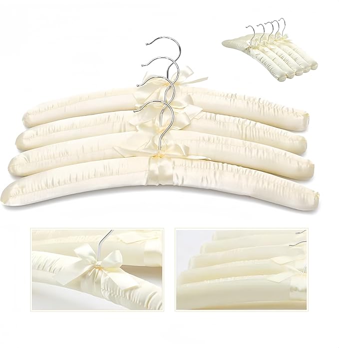 Padded Hangers for Women Clothing Sweater Hangers Satin Hanger No Shoulder Bump for Clothes, Dresses, Weddings, Lingerie (5)