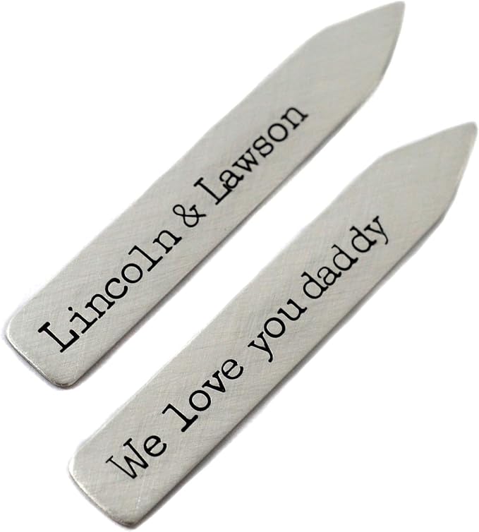 Personalized Collar Stays for Dad or Grandpa Father's Day Present from Kids Wife .925 Custom Sterling Silver Stiffeners