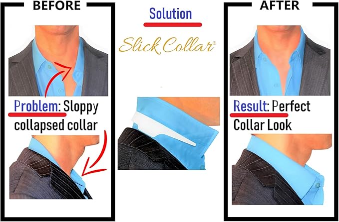 Slick Collar Shirt Collar Support System set with 3 adjustable, 10 premium Collar Stays & a Durable tin Travel EDC Box Black