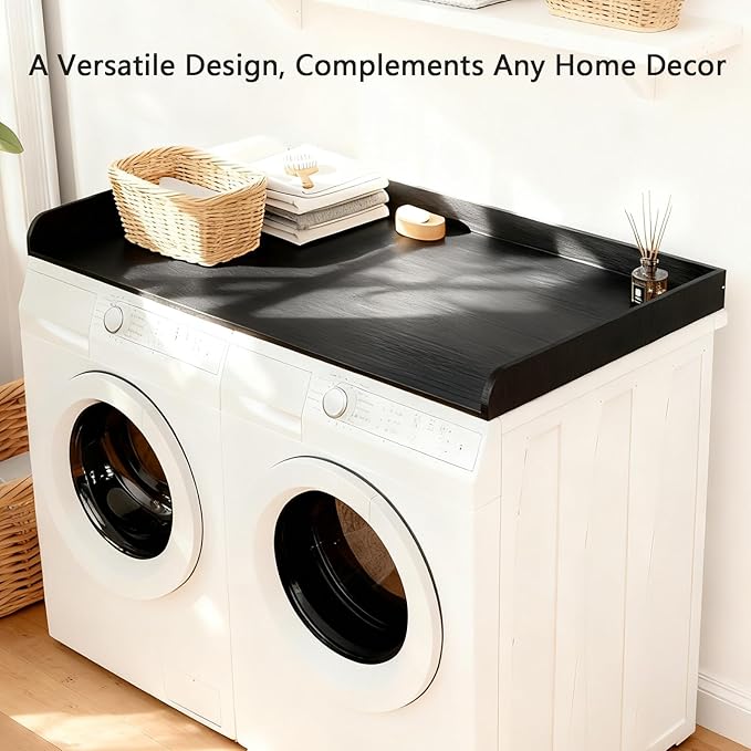 Fabuday Wood Washer Dryer Countertop for Laundry Room - 54'' W x 27.5'' D x 3.2'' H Laundry Counter Table for The Top with Edge, Storage and Organization Over Washing & Dryer, Charcoal Black