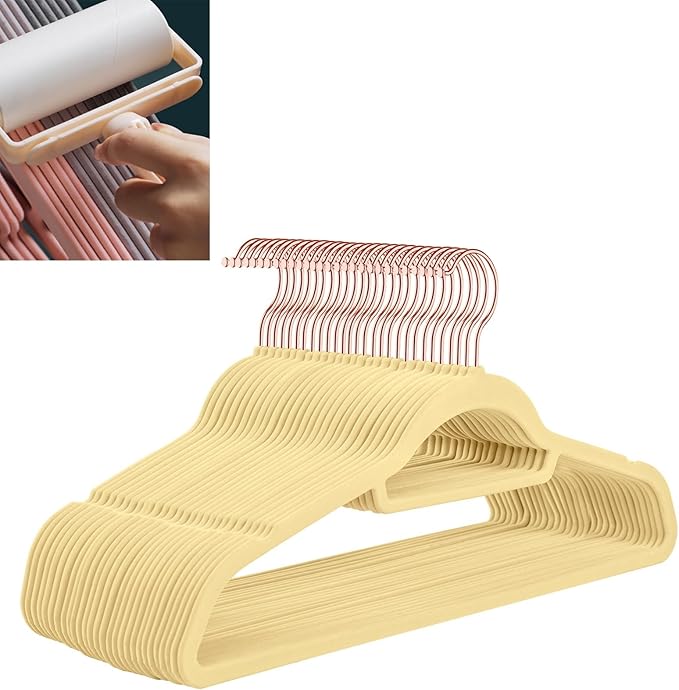 Velvet Hangers,Felt Hangers,Non-Slip Clothes Hanger, Multifunctional Space Saving Clothes Hangers for Wedding Dress & Dress Clothes(Beige 2,40pcs)