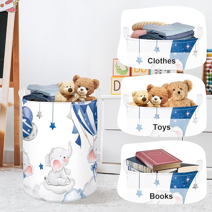 Sleeping Animals Baby Laundry Hamper Collapsible Clothes Kids Storage Basket Large Boys Girls Gift Toy Box Bin for Nursery, Elephant, 63L