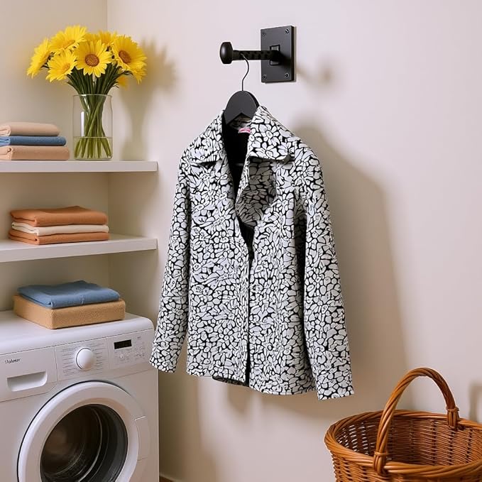 Rustic State Clout Cast Iron Clothes Hanger Folding Coat Rack Laundry Bar for Drying Clothes Farmhouse Design Wall Mount Organizer Hook for Closet Laundry Room Mudroom Entryway - Black