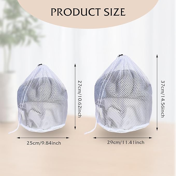 Mesh Laundry Bags, Laundry Bag for Delicates with Drawstring Closure Mesh Wash Bags for Lingerie Delicates Bra Underwear Pants Shoes Socks(2Pcs, M+S)