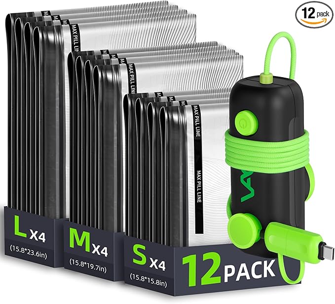 Vacuum Bags for Travel - USB Electric Pump, 12 Pack Carry-on Size Vacuum Seal Bags for Clothing - Space Saver Vacuum Storage Bags for Luggage, Travel Essentials.