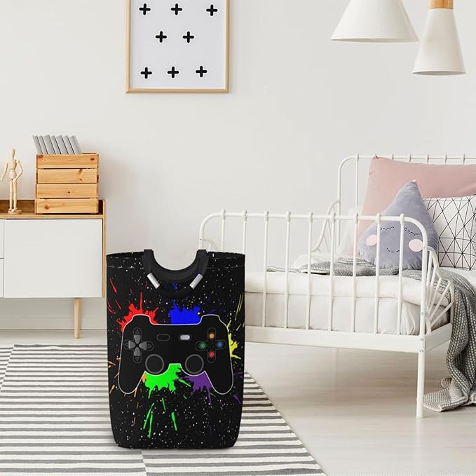 Video Game Joystick Large Laundry Hamper Storage Basket Toys Clothes Organizer Bin For Home Bathroom Bedroom Dorm Nursery