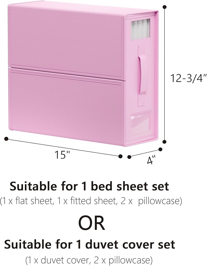 SheetCube Bed Sheet Organizers and Storage 6 Pack, Foldable Linen Closet Organizer with Window and Label, Bedding Folder Storage Box Container for Blanket, Duvet Cover Set, Bed Sheet Set - Pink