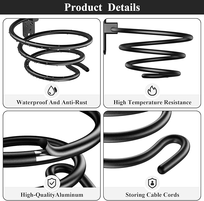 Tindbea Hair Dryer Holder, Matte Black Blow Dryer Holder Wall Mount, Bathroom Hair Tool Organizer Rack for Universal Dryer